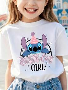 Disney Camiseta gráfica para niños y niñas de 2 a 14 años, entrega rápida, tela suave y transpirable, con estampado de citas positivas y diseños de amigos, para primavera y verano, casual - Blanco - Ver 1
