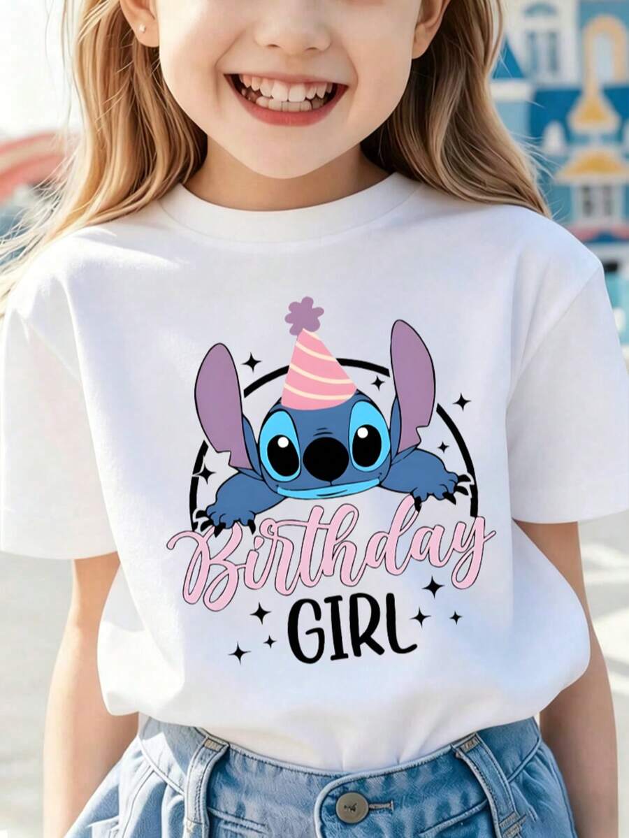 Disney Camiseta gráfica para niños y niñas de 2 a 14 años, entrega rápida, tela suave y transpirable, con estampado de citas positivas y diseños de amigos, para primavera y verano, casual - Blanco - Ver 1