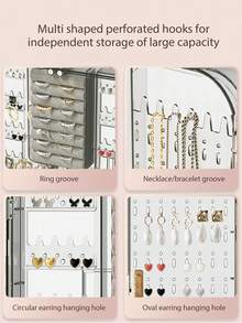 1pc Large Capacity Dustproof Jewelry Box, High Transparent PET Wall Mounted Jewelry Organizer, Hole-Free Earring Necklace Hairband Display Storage Rack For Home Use - Multicolor - View 9