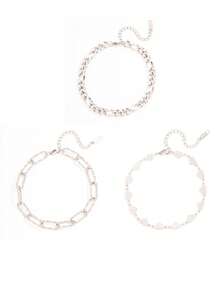 Elegante set de tobilleras de varios estilos en color acero, joyería minimalista para el pie en vacaciones de playa - Plateado - Ver 5