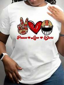 Camisetas Casuales Unisex Premium Bonitas, Camiseta Negra con Diseño de Casco de Fútbol Americano de los 49ers, Paz, Amor y Corazón para Uso Casual y Aficionados al Deporte - Blanco - Ver 1
