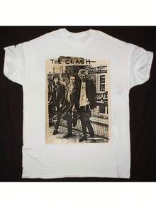 Vintage Short-Sleeve T-Shirt For Men And Women With Iconic Clash Album Design, Punk Rock Style, Soft And Breathable, For Casual Daily Wear And Parties - Machine Washable, Modern Design, Comfortable Fit, Versatile Garment, Urban Style, Local Shipping. A Short-Sleeve T-Shirt Suitable For Home, Daily Wear, Parties, And Travel, Perfect As A Gift For Friends Or Family. - 白色 - 查看 5