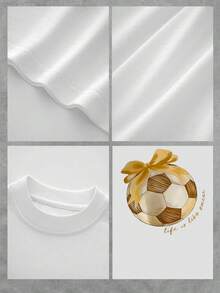 Balón de fútbol dorado con lazo que simboliza pasión y alegría por el deporte y la vida acompañado de la frase life is like soccer que inspira motivación y energía camiseta de mujer 100% algodón casual cómoda y moderna para uso diario - Blanco - Ver 4