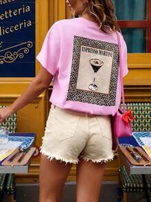 Áo thun crop top nữ phong cách Y2K mùa hè in hình cocktail Margarita, áo thun đồ họa, áo nữ thường ngày - Hồng - Xem 3