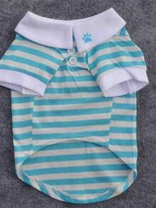 1pc 2026 New Striped Pet Clothes, Ins Style Classic Polo Shirt For Cats & Dogs, Suitable For Indoor & Outdoor, Viral Photo Prop - Màu xanh lam - Xem 11