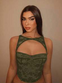 Top de corsé negro removible para festivales de música, atuendos para conciertos - Verde militar - Ver 6