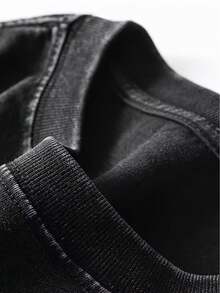 Camiseta de Manga Corta Lavada con Diseño Vintage, Estampado de Marca Moderna, Cuello Redondo Holgado y Versátil para Mujer, Moda de Verano Y2K - Negro - Ver 5