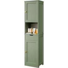 Tall Bathroom Storage Cabinet With Freestanding Adjustable Shelves, Narrow Storage Linen Cabinet With 2 Doors And 1 Drawer For Bathroom, Living Room, Kitchen Green - 綠色 - 查看 9