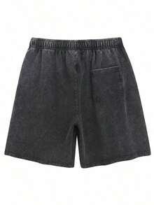 1pc Men's Retro Washed Cotton Shorts, Christian Faith Printed Pure Cotton Pants, Loose Breathable Drawstring Casual Shorts For Summer Shorts For Men Camo Shorts Sweatpants For Men - màu đen - Xem 4