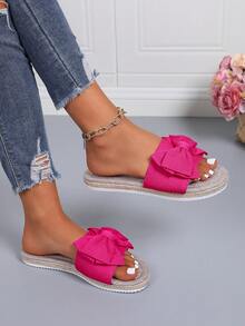 PWIIMG Damen Sommer Neue Leinen Einlegesohle Sandalen, große Schleife Dekoration Paar Leinen Sohle Gewebte Einlegesohle, minimalistische Stil Plateau Dicke Sohle Sandalen, Große Größen Weite Passform, einteiliger Schleifendekor offene Zehe Sommer Klassisch Vielseitig Strandpantoffeln, Orange Slip-On Pantoffeln für Damen, geeignet für Zuhause, Schlafzimmer, Muttertag, Outdoor-Outfit, minimalistische Mode Sandalen - Heißes Pink - Übersicht 10