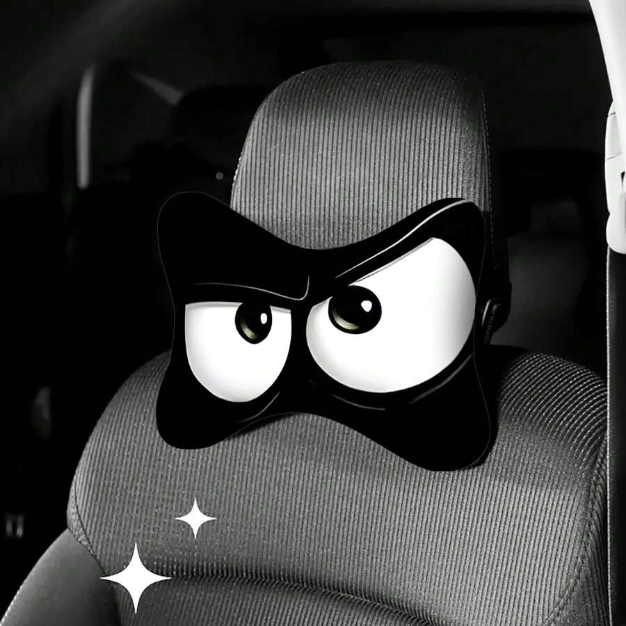 2pcs Car Headrest Covers, Eye Expression Print, Made Of Polyester & Polypropylene Fiber, Car Neck Pillow, Car Interior Accessories, Suitable For All Seasons Bone Pillow - Headrest - View 1