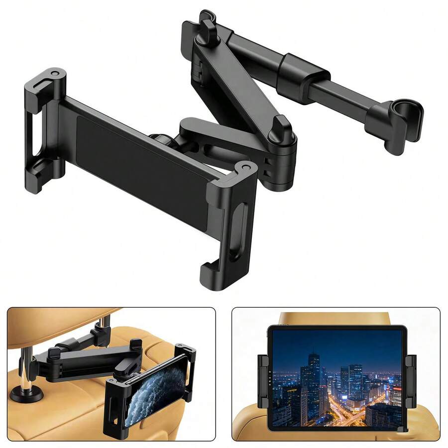Car Headrest Tablet Holder, Backseat Tablet/Phone Mount Bracket, Fits 5.5-11 Inch Devices Compatible With IPad Pro 17 Air 16 14 13 12 Pro Max Plus, Galaxy Tab, Kindle Fire HD, 3 In 1 Extension Arm Adjustable 360° Rotation Backseat Holder, Travel Essential - A - View 1