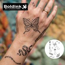 Boldink 2片装蝴蝶牛仔纹理临时纹身贴纸，防水，可持续1-2周，植物配方，温和亲肤，日常佩戴的理想身体装饰，中式风格，男女皆宜的礼物，必备单品 - 黑色 - 查看 2