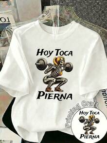 Camiseta casual para mujer Impala, color beige, corte regular, cuello redondo, manga corta, con divertido estampado de esqueleto, hecha de 100% algodón. - Blanco - Ver 2