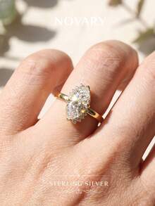1 pieza Anillo elegante con forma de medio círculo de ojo de caballo, accesorio delicado para el dedo - Anillo marquesa de medio círculo - Ver 5
