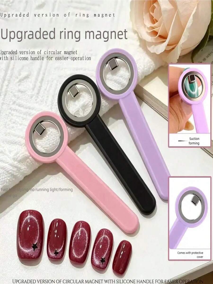 1 dụng cụ tạo hình móng tay hình mắt mèo tròn có nam châm, tay cầm, nam châm tròn chuyên nghiệp tạo hiệu ứng tròn tức thì, độ bám dính cao, thích hợp cho móng gel. - Nhiều màu - Xem 1