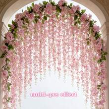 1Set/26pcs Artificial Pink Cherry Blossom Vine With Wisteria Flowers, Includes Adjustable Tying Wire. Garlands, Suitable For Proposals, Wedding Scene Decorations, Birthday Parties, Hawaiian Parties, And Other Party Scenes. Seasonal Holiday Decorations - Artificial Flowers - View 5