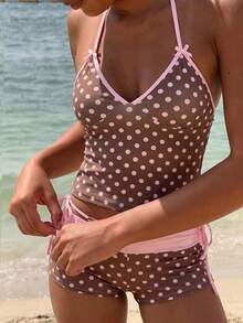 Bộ bikini 2 mảnh chấm bi buộc dây chéo cổ cho nữ, đồ bơi co giãn vừa phải gợi cảm. - Nhiều màu - Xem 5