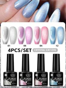 VOKY 4PCS/SE 7ml 4瓶猫眼凝胶指甲油套装 - 银粉蓝水晶磁性凝胶指甲油,适用于美甲 - 彩色 - 查看 3