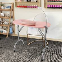 GOFLAME Manicure Nail Table With Electric Dust Collector Foldable Nail Table With Bendable LED Lamp And Wrist Pad 4 Lockable Wheels Spa Salon Workstation - Pink - View 5