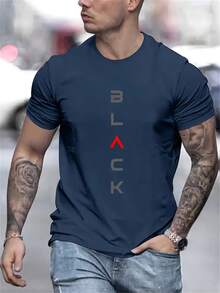 Camiseta de Hombre con Estampado de Letras, Cómoda y Suave, Corte Regular - Negro - Ver 9