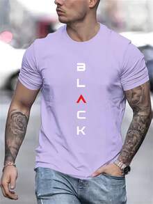 Camiseta de Hombre con Estampado de Letras, Cómoda y Suave, Corte Regular - Negro - Ver 11