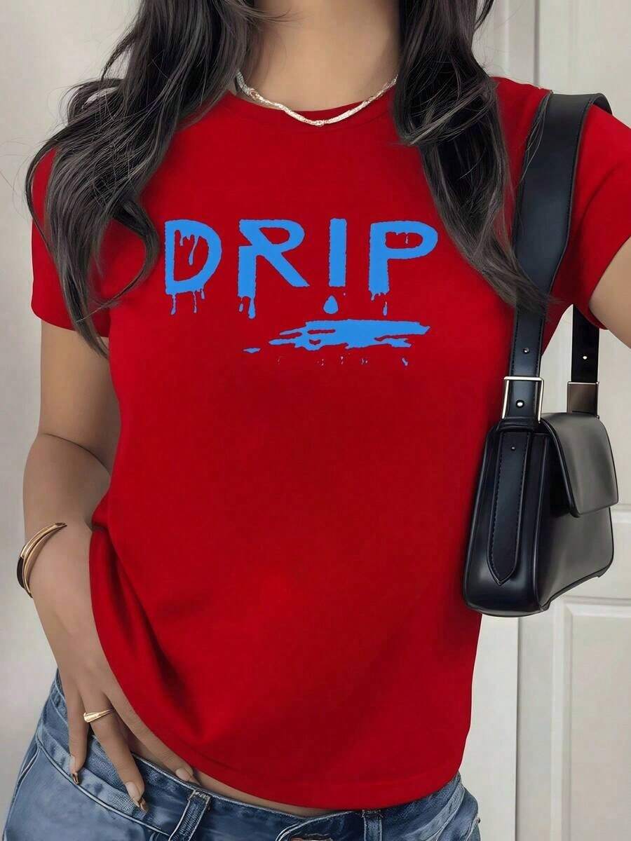 Under The Radarcon estampado digital tipografía artística Camiseta de mujer con cuello redondo negra urbana de 100% algodón estilo moderno diseño casual-Vintage Street Style Unisex Loose Cotton Short Sleeve Crew Neck T-Shirt - Rojo - Ver 1