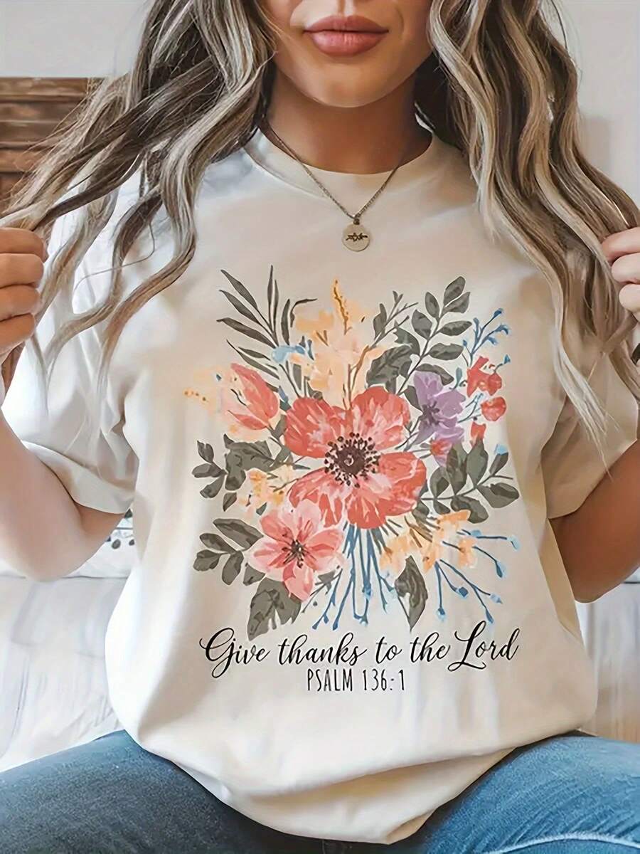 Camiseta estampada de moda para mujer, cuello redondo, estilo casual, ligera y transpirable, holgada, adecuada para primavera y verano - Camiseta unisex de algodón holgada de manga corta y cuello redondo, estilo vintage urbano. - Blanco - Ver 1