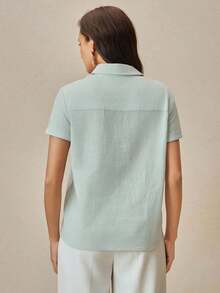 Blusa de mujer con bordado floral elegante de manga corta, versátil para vacaciones, viajes, primavera/verano, festivales, graduación - verde menta - Ver 2