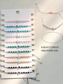 12pcs Elegant Vacation Cute Multi-Color Transparent Beaded Turtle Adjustable Bracelet Set, Gift For Women Music Festival Party - Multicolor - View 4