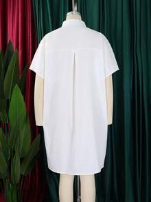 Loose-Fitting Midi Shirt Dress 2026 With Lapel And Short Sleeves - 白色 - 查看 2