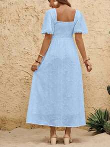 Vestido casual con escote de corazón para mujeres embarazadas en vacaciones de verano - Celeste - Ver 4