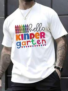 Hola, Primer Día de Jardín de Infancia, Camiseta de Bienvenida de Nuevo a la Escuela - Suave, 100% Algodón, Transpirable, Camiseta Casual de Manga Corta para Primavera y Verano para Amantes de las Camisetas - Blanco - Ver 1