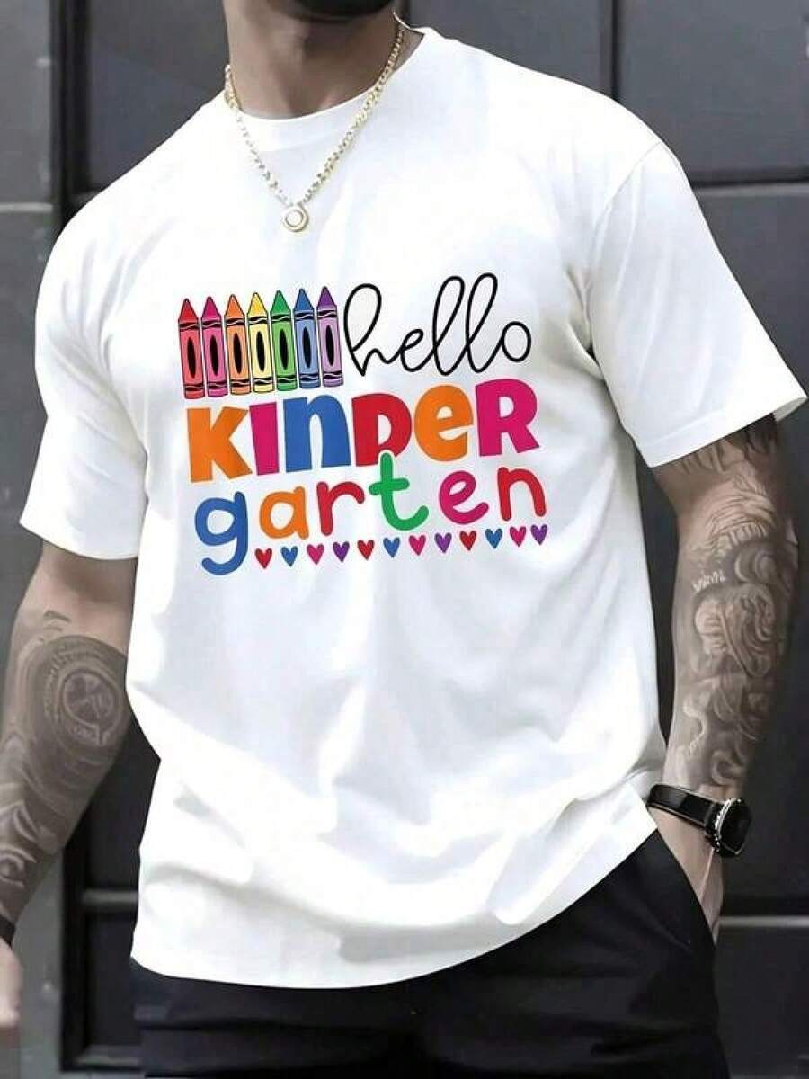 Hola, Primer Día de Jardín de Infancia, Camiseta de Bienvenida de Nuevo a la Escuela - Suave, 100% Algodón, Transpirable, Camiseta Casual de Manga Corta para Primavera y Verano para Amantes de las Camisetas - Blanco - Ver 1