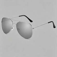 1 chiếc kính râm gọng kim loại lớn, tròng kép, kiểu dáng cổ điển retro, thời trang, thích hợp cho hoạt động ngoài trời và du lịch. - 3 gọng kính màu vàng/bạc/đen [điểm nhấn màu xám] - Xem 5