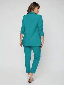 Traje de blazer con cuello de chal y pantalones para otoño/invierno - Azul cadete - Ver 2