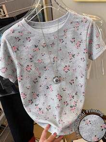 Camiseta casual de mujer de manga corta con cuello redondo, estampado de oso de dibujos animados y rayas - Multicolor - Ver 5
