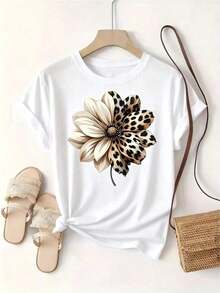 Camiseta Unisex con Estampado de Girasol de Anime - Base con Diseño Floral Blanco, 100% Corte Holgado, Cuello Redondo, Manga Corta, Estilo Casual, Tela Suave y Transpirable, Adecuada para Fiestas de Verano y Uso Casual, Camiseta Unisex para Adultos con Pétalos Amarillos y Marrones. Camiseta de Algodón Regalo Ideal. - Negro - Ver 8