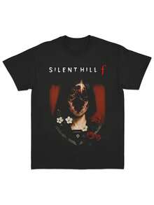Casual T-shirtCamiseta de algodón de manga corta y cuello redondo con gráfico del juego de terror Silent Hill F de Konami para hombre y mujer, perfecta para verano, viajes, playa y festivales, ropa de calle de verano casual y cómoda100% CottonDurable - Negro - Ver 1