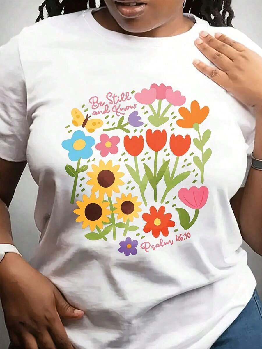 ropa de mujer 1 Pieza Camiseta Casual de Moda con Cuello Redondo para el Día de la Madre, Top de Manga Corta Adecuado para Uso Diario y Deportivo, con Estampado Floral Único, Ideal para Regalar a Amigas y Familiares, Tops de Verano para Mujer, Ropa 100% Algodón para Mujer, Camisetas Gráficas para Mujer, camisas de mujer - Blanco - Ver 1