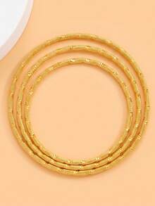 1pc Vintage 18K Gold Plated Copper Bangle Bracelet, Suitable For Daily Wear, Gift - Gold - View 5