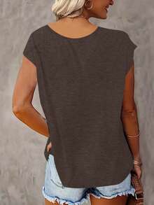 2pcs Solid V-Neck T-Shirts, Casual Short Sleeve Tees For Women, Spring/Summer - Multicolor - View 4