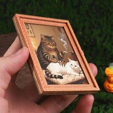 A Mini-Sized Refrigerator Magnet In The Shape Of A Picture Frame, Featuring A Tabby Cat Giving Another White Cat A Tattoo.It's A Fun Decorative Prop For Home And Office Refrigerator Decoration And A Wonderful Holiday Gift - Photo Frame Refrigerator Magnet - View 7