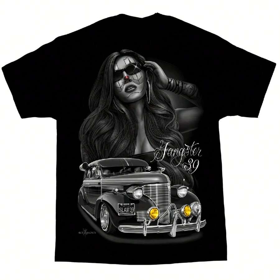 DGA D Gonzalez Gangster Style 39 Number Low Profile Chicano Art T-Shirt Men's T-Shirt - màu đen - Xem 1
