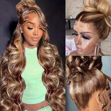 NARNI 360 Lace Front Wigs Human Hair 250 Density 4/27 Ombre Lace Front Wig Human Hair Highlight Honey Blonde Body Wave Wig Brazilian Colored 360 Drawstring Full Lace Frontal Wig 13x4 13x6 HD Glueless Human Hair Wigs For Women Pre Plucked - S4/27 - 查看 9