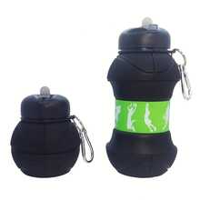 1pc 550ml/18.6oz Basketball Shaped Sports Water Bottle Folding Silicone - Portable Foldable Water Bottle With Hook- Leak Proof Water Bottle G7WH - 黑色 - 查看 10