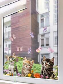 1pc Cute Cat Sticker, Small Kitten Wall Decal Suitable For Fridge, Bedroom, Living Room, Bathroom Home Decor, Waterproof Removable PVC Wall Art Sticker, Realistic 3 Kittens Glass Sticker For Living Room, Bedroom, Balcony Decoration - one-size - View 6