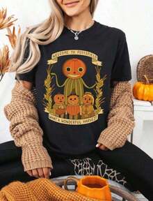 Retro Distressed Vampire Graphic Crew Neck Short Sleeve T-Shirt, Basic Solid Casual Summer Top For Women - 黑色 5 - 查看 12
