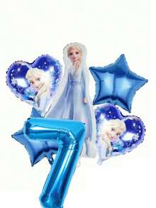 6pcs Authorized Frozen Princess Blue Style Girls Birthday Party Balloon Set Decoration, Including Blue And White Balloons, Birthday Party Decorations, Birthday Wishes Balloon Combo, Foil Balloons, 18 Inch Patterned Round, Heart And Star Foil Balloons, Suitable For Birthday Growth Ceremony Party Wall Decor Background - View 9