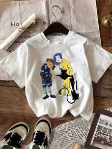 Women's Vintage Urban Style Clothing With Fun Prints, Simple Anime Prints, Comfortable And Versatile For Work, Women's Small Size T-Shirt With Niche  "Ghost Mom" Print, 100% Breathable Cotton - 黑色 - 查看 7